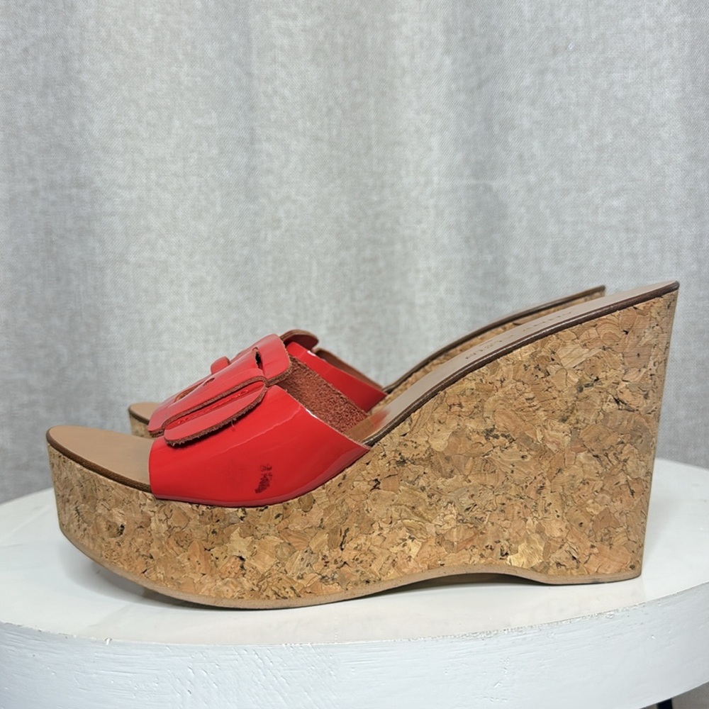ANNE KLEIN LEXA RED PATENT CORK PLATFORM WEDGE SANDALS BUCKLE SLIDE **NWT** - Picture 5 of 14